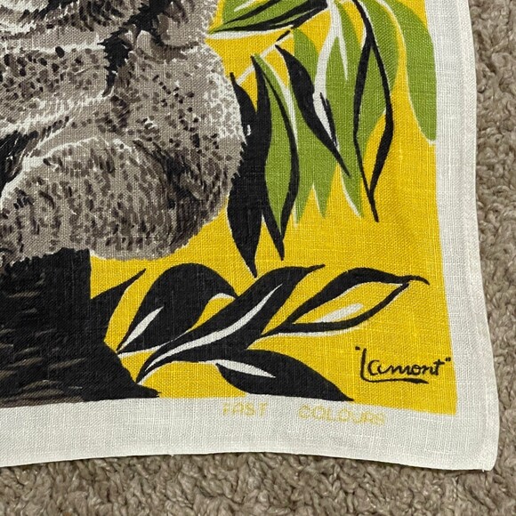 Vintage Lamont Linen Yellow Koala Bears Tea Towel - Picture 2 of 5